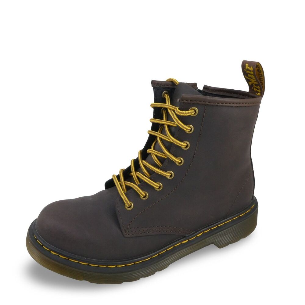 Dr. Martens 1460J Kids US 3 Brown Leather Combat Boots Unisex Lace Zip
